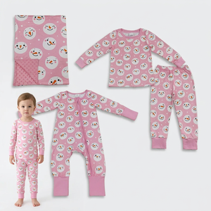 ชุดนอนเด็กผู้หญิงแขนยาวสีชมพูชุดเสื้อผ้าคริสต์มาส - Product Image 1