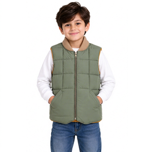 Livster Kids Boys Sage Green Anti-Shrink Quilted Puffer Vest Ribbed Collar Full Zip Front Sleeveless Winter Coat Warm Insulated - Product Image 1