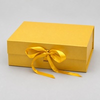 Boîte cadeau pliable haut de gamme, jaune doré, imperméable, avec doublure en éponge et fermeture à ruban, pour emballage de détail de bijoux et cosmétiques
