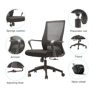 Chaise de bureau ergonomique pivotante à dossier mi-haut en maille, avec support lombaire, vente en gros, mobilier moderne et abordable - Product Image 6