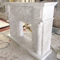 Cheminée chauffante en marbre blanc brillant de style jazz, avec détails en pierre sculptée à la main, style européen, pour villa intérieure classique et luxueuse