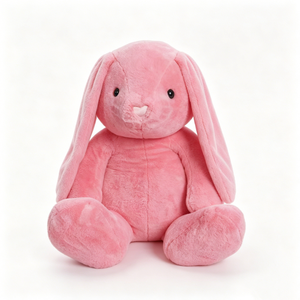 Conejo de Peluche Rosa Sólido Personalizado con Orejas Largas – Conejo Sentado Minimalista y Suave con Detalle de Nariz en Forma de Corazón - Product Image 2