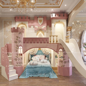 Letto a Castello Principessa in Stile Europeo con Scivolo, Castello dei Sogni Rosa, Personalizzabile con Letto Superiore e Inferiore Sfalsati - Product Image 1