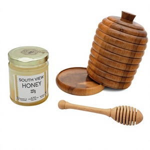 Pot à miel en bois fait main avec couvercle et cuillère, style rustique, design grain de bois naturel, pour la cuisine - Product Image 3