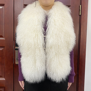 <span class=keywords><strong>Gilet</strong></span> court en vraie fourrure de mouton de Mongolie pour <span class=keywords><strong>femme</strong></span>, style licou, à découpes, coupe ajustée, dos nu, à bandes, duveteux et moelleux - Product Image 5