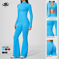 Nouvelle conception de veste à fermeture éclair à manches longues, style pattes d'éléphant, vêtements de fitness sans couture hautement élastiques, légers et respirants, ensembles de yoga pour femmes