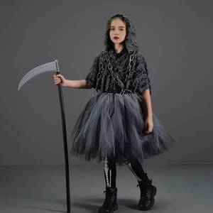 Costume d'Halloween MS pour fille, tutu, déguisement mystérieux de la mort, robe de cosplay avec faucille - Product Image 5