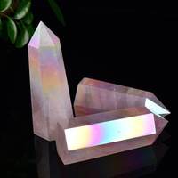Tour de Reiki en Cristal Ange Aura Points de Quartz Rose Baguette de Méditation Spirituelle Gemme Protection de l'Énergie Tour de Pierre de Cristal Naturel
