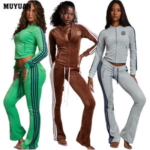 Completo Loungewear da <span class=keywords><strong>Donna</strong></span> in Poliestere Due Pezzi, Maniche Lunghe, Comodo e Casual, <span class=keywords><strong>Pantaloni</strong></span> a Zampa con Fodera in Pile per Relax e Sport - Product Image 1