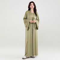 Nouvel Arrivage Lignes : Ensemble Abaya Cardigan Ouvert en Satin Vert Sauge Personnalisé pour Femme Musulmane – Tenue Quotidienne Modeste