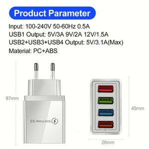 4 chargeurs USB US/EU, charge rapide QC 3.0, bloc chargeur mural USB, chargeur portable pour la maison, les voyages, les smartphones - Product Image 2