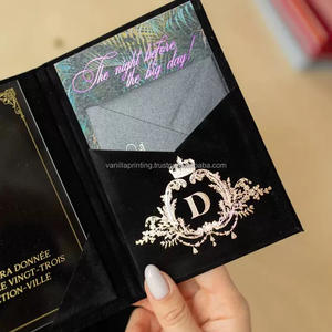 Boîte d'invitation de mariage en velours bleu de luxe avec dorure à chaud et fermeture à ruban de satin - Product Image 5