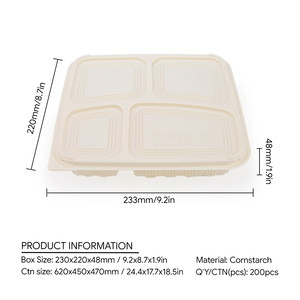 Hộp Đựng Thức Ăn 4 Ngăn Bằng Bột Ngô Thân Thiện Với Môi Trường Có Thể Phân Hủy Sinh Học Mang Đi Bột Ngô Hộp Cơm Trưa Bento Có Nắp - Product Image 2
