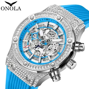 奥诺拉6839新款时尚奥诺拉品牌钻石骨架自动手表防水连衣裙手表男士冰镇手表