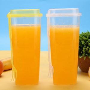 Gobelet à salade de fruits en plastique PP de forme carrée avec fourchette, gobelets jetables transparents écologiques à offrir - Product Image 5