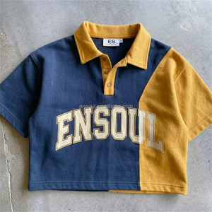 T-shirt di lusso da uomo OEM in 100% cotone pesante, con patchwork a blocchi di colore, vestibilità ampia, ecologica, anti-pilling, stampa personalizzata e ricamo - Product Image 2