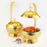 Chauffe-Plat Commercial Liyunda en Acier Inoxydable à Combustible, Modèle Suspendu, Bordure Dorée, Idéal pour Hôtels, Mariages, Banquets et Buffets
