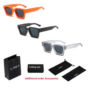 Lunettes de Soleil UV400 à Logo Personnalisé pour Femmes et Hommes, Monture Carrée Vintage Jaune Rouge Bleu avec Protection Solaire - Product Image 1