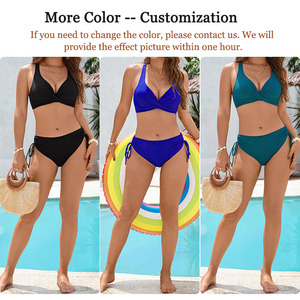 Set di bikini con coulisse da donna Push up due pezzi costume da bagno che attraversa la tazza fissa costume da bagno nero costumi da bagno costumi da bagno personalizzati - Product Image 3