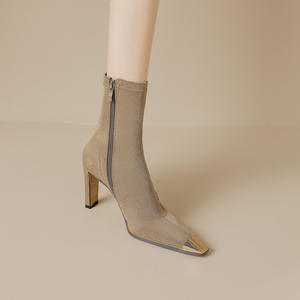 Nuovi Stivali Donna Autunno/Inverno in Camoscio con Tacco Grosso, Punta Quadrata, Zip e Tacco Metallico <span class=keywords><strong>Elasticizzato</strong></span> - Product Image 3