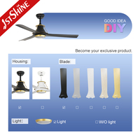 1stshine Ventilateur de Plafond Personnalisé 52 Pouces Noir Télécommande Intelligente Réversible Bldc Moderne Led Plafond Ventilateur Lumière