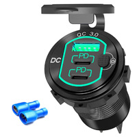 Chargeur USB-C 12V-24V en aluminium, chargeur rapide pour voiture, prise PD & QC pour camping-car, remorque, fourgon, voiture, bateau, voiturette de golf