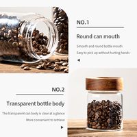 Pot de conservation en verre borosilicate de haute qualité avec couvercle en bois d'acacia et anneau en silicone, capacité 0,5-1L, design moderne, multifonctionnel pour condiments