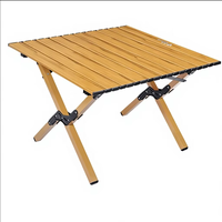 Table de pique-nique pliante portable en alliage d'aluminium imitation bois avec sac de transport