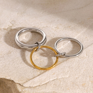 Three Ring Jewelry 18k Gold Stainless Steel Geometric Index Finger Ring Unisex Gift Fashion Rings - Product Image 3