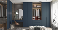 Système de placards sur mesure, design moderne, armoires de chambre à coucher, meubles en mélamine, placard gain de place avec porte à charnière et porte vitrée