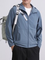 Blouson Bomber Homme OEM ODM 2026 Pace Break en Toile Fine Décontractée à Col Rond et Fermeture Éclair, Séchage Rapide, Respirant, Imprimé Uni en Nylon pour l'Été