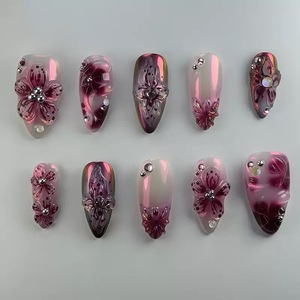 Ongles press-on 3D de luxe personnalisés <span class=keywords><strong>pour</strong></span> adolescentes, <span class=keywords><strong>faux</strong></span> ongles artificiels de haute qualité, doux et stylés, avec colle - Product Image 2