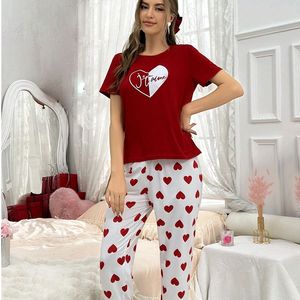 Set Casual Estivo da Donna per il Relax, <span class=keywords><strong>Camicia</strong></span> da <span class=keywords><strong>Notte</strong></span> con Stampa a Cuori e Colori Contrastanti per San Valentino - Product Image 5