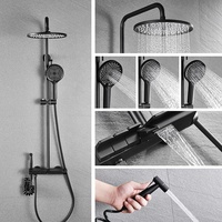 Douches de salle de bain multifonctions modernes système de mélangeur de douche en laiton noir piano ensemble de douche ronde à effet pluie chaude et froide pour la maison hôtel