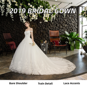 ชุดแต่งงานผ้าซาตินลายดอกสำหรับเจ้าสาว, ชุดราตรียาวคลุมไหล่ลูกไม้ลายใบไม้สำหรับเจ้าหญิง<span class=keywords><strong>2019</strong></span> - Product Image 2