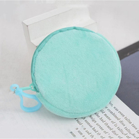 Porte-monnaie rond en peluche couleur unie, personnalisable avec logo, fermeture éclair, idéal pour un usage quotidien – Vente chaude