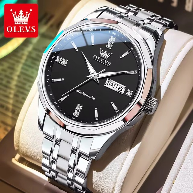 Olevs 7056 Week Date Automatic Movement Watches Brand Luxury Sapphire Mechanical Waterproof Stainless Steel Strap Watch for Men