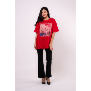 Camiseta con ribete de encaje Brangio Parisian Love, rojo radiante - Product Image 2