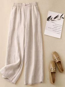 Nuovo Set di cotone 2025 estivo da <span class=keywords><strong>donna</strong></span> in <span class=keywords><strong>lino</strong></span> in pizzo camicetta <span class=keywords><strong>pantaloni</strong></span> larghi stile cinese con scollo a V <span class=keywords><strong>pantaloni</strong></span> dritti Casual - Product Image 4