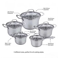 Ensemble de casseroles en acier inoxydable écologiques de qualité supérieure, avec couvercles en verre, non toxiques, compatibles induction et gaz, lavables au lave-vaisselle et au four