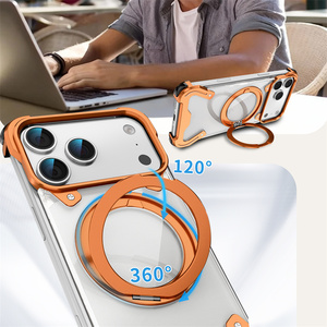 Coque de téléphone en acrylique transparente de haute qualité avec support magnétique 360° pour iPhone 14 15 16 17 Pro Max, cadre métallique et protection antichoc aux coins - Product Image 3