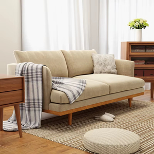 Personnalisé japonais maison salon <span class=keywords><strong>Beige</strong></span> profonde siège <span class=keywords><strong>microfibre</strong></span> tissu rembourrage petite causeuse 2 places base en bois canapé canapé <span class=keywords><strong>chaise</strong></span> - Product Image 4