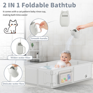<strong>Baby</strong> Folding <strong>Bathtub</strong> Large Square PVC Indoor Bath Tub With Cat Shower Cup Portable Multi-Function Infant Tub Mat For 0-12 Months - Product Image 3