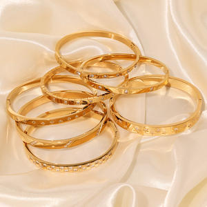 Pulsera Brazalete <span class=keywords><strong>de</strong></span> Acero Inoxidable <span class=keywords><strong>de</strong></span> Alta Gama Chapado en <span class=keywords><strong>Oro</strong></span> con Acabado Pulido, Circonita Multicolor que No Pierde el Brillo para Mujer, Joyería Brillante - Product Image 4