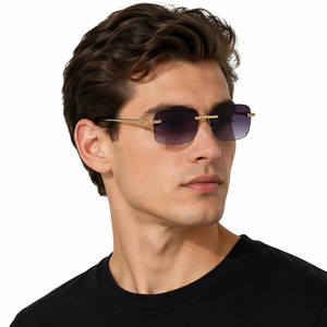 Custom Logo 2026 Vintage PC Lens Rectangle Sun Glasses UV400 Metal Shades Rimless Square <b>Sunglasses</b> for Men Women - Product Image 1