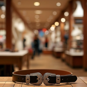 Ceinture en cuir véritable Angelina 100 cm à double boucle, style western, accessoire décontracté - Product Image 3