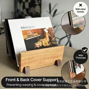 Wooden <b>Desktop</b> Record Rack Magazine Book Organizer Iron Wood Storage <b>Shelf</b> For Vinyl CD Album Display <b>Desktop</b> Organization - Product Image 3