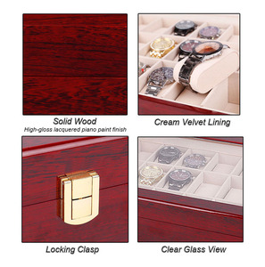 Hộp đựng đồng hồ bằng gỗ, hộp trưng bày trang sức, hộp đựng đồng hồ bằng gỗ có ngăn chứa 1 2 3 5 6 10 12 20 24, có kính trưng bày bằng kính hữu cơ acrylic - Product Image 4