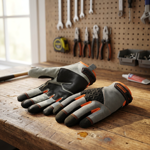 Gants de travail antidérapants en PU, bouts des doigts texturés, bracelet réglable, gants de sécurité polyvalents gris, orange, noir - Product Image 4