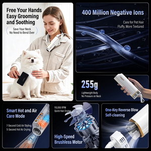 เครื่องเป่าขนสัตว์เลี้ยงแบบแฮนด์ฟรี ปรับความเร็วได้ พร้อมฟังก์ชั่นประจุลบ สำหรับการดูแลขนสุนัขหลังอาบน้ำ - Product Image 4